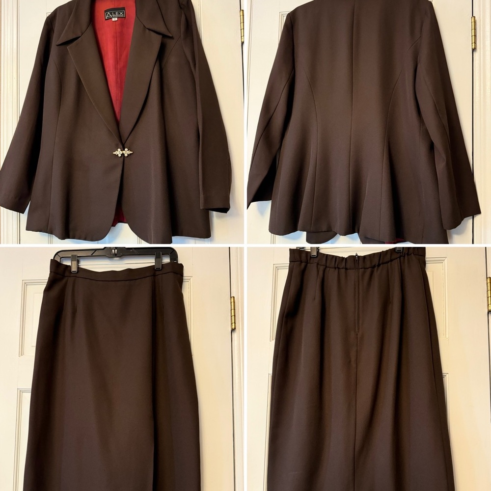 Alex Evenings Brown Skirt Set with Red Lining